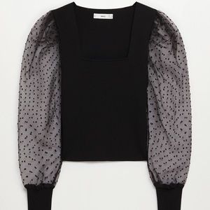 Sheer polka dot puff sleeve top from Mango